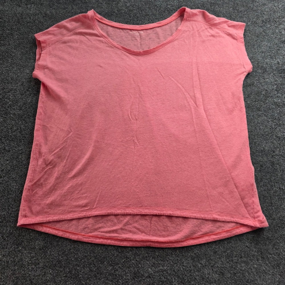 Eileen Fisher Linen Top Scoop Neck High Low Pleat Back T Small Coral Pink Womens